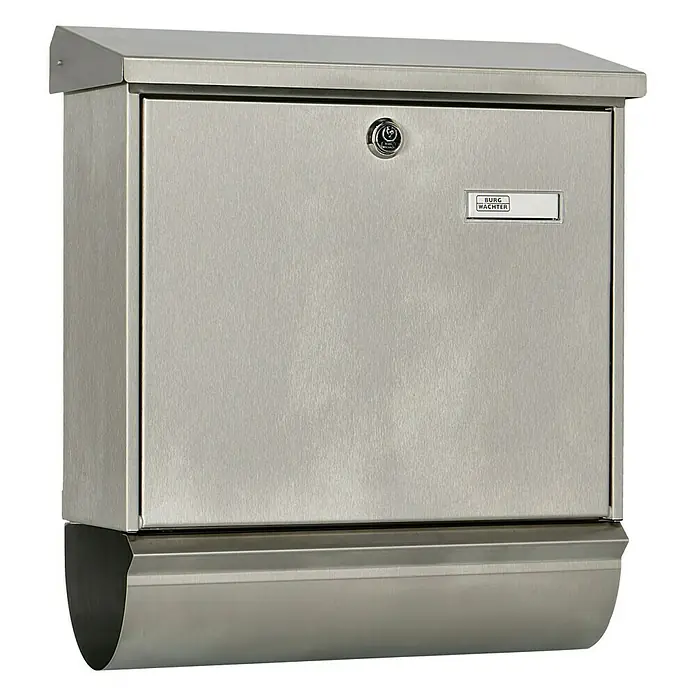 Burg-Wächter Briefkasten-Set Comfort 39130 - Edelstahl, 380 x 148 x 440 mm, Format Einwurf: DIN C4, 332 x 32 mm - Diagonale Ansicht