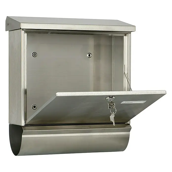 Burg-Wächter Briefkasten-Set Comfort 39130 - Edelstahl, 380 x 148 x 440 mm, Format Einwurf: DIN C4, 332 x 32 mm - Diagonale Ansicht