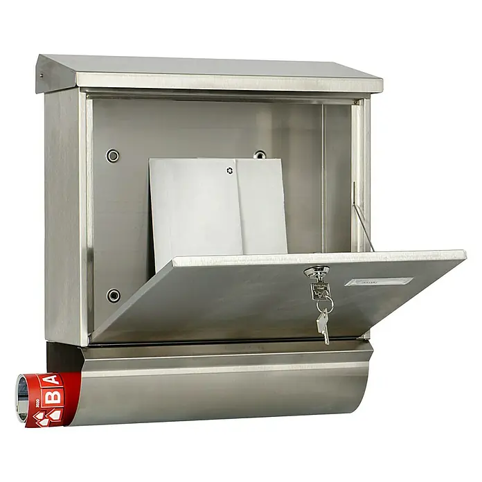 Burg-Wächter Briefkasten-Set Comfort 39130 - Edelstahl, 380 x 148 x 440 mm, Format Einwurf: DIN C4, 332 x 32 mm - Anwendungsbeispiel