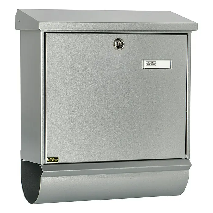 Burg-Wächter Briefkasten-Set Comfort 91300 - Stahl, 380 x 148 x 440 mm, Silber, Format Einwurf: DIN C4, 332 x 32 mm - Diagonale Ansicht