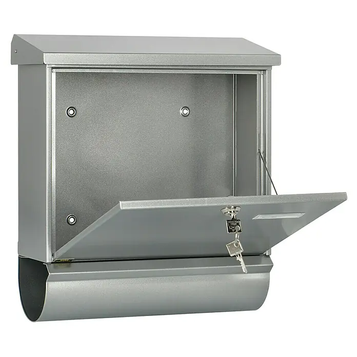 Burg-Wächter Briefkasten-Set Comfort 91300 - Stahl, 380 x 148 x 440 mm, Silber, Format Einwurf: DIN C4, 332 x 32 mm - Diagonale Ansicht