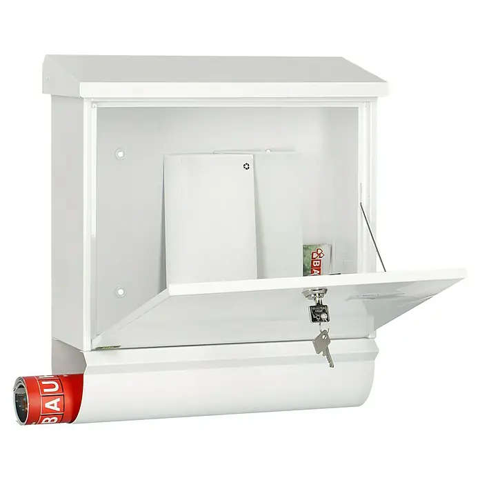Burg-Wächter Briefkasten-Set Comfort 91300 - Stahl, 380 x 148 x 440 mm, Weiß, Format Einwurf: DIN C4, 332 x 32 mm - Anwendungsbeispiel