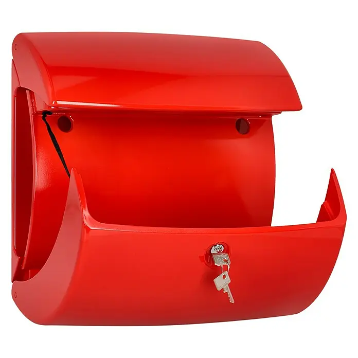 Burg-Wächter Briefkasten Piano 886 - 380 x 178 x 400 mm, Rot, Mit Zeitungsfach, Kunststoff - Diagonale Ansicht