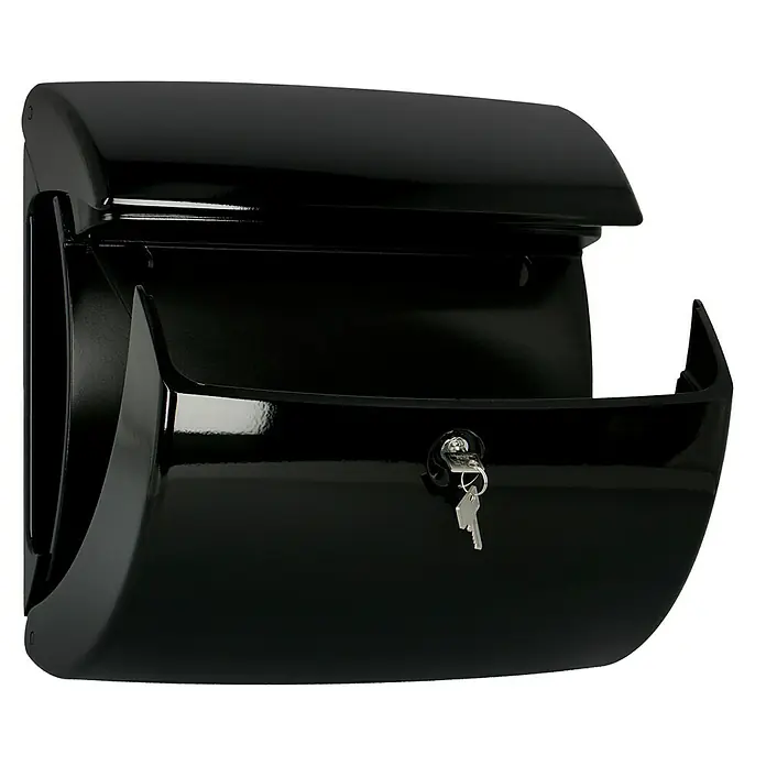 Burg-Wächter Briefkasten Piano 886 - 380 x 178 x 400 mm, Schwarz, Mit Zeitungsfach, Kunststoff - Diagonale Ansicht