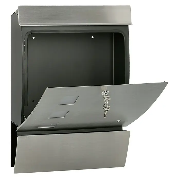 Portaferm LED-Briefkasten - 125 x 370 x 556 mm, Edelstahl, Schrauben - Diagonale Ansicht