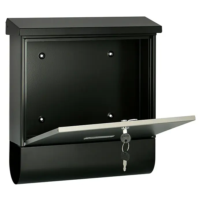 Burg-Wächter Briefkasten-Set London 68670 - Stahl, 377 x 115 x 420 mm, Schwarz/Edelstahl, Format Einwurf: 332 x 31 mm - Diagonale Ansicht