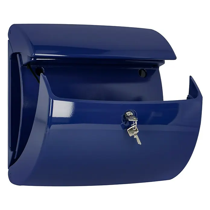 Burg-Wächter Briefkasten Piano 886 - 380 x 178 x 400 mm, Marineblau, Mit Zeitungsfach, Kunststoff - Diagonale Ansicht
