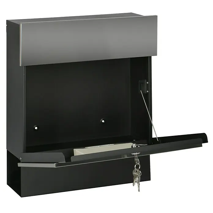 Briefkasten Quintus Solar - L x B x H: 14,5 x 39,5 x 48 cm, Stahl, Mit Zeitungsfach, Farbe: Edelstahl - Diagonale Ansicht
