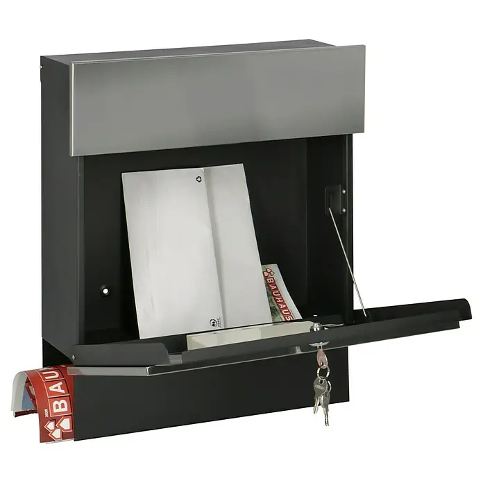 Briefkasten Quintus Solar - L x B x H: 14,5 x 39,5 x 48 cm, Stahl, Mit Zeitungsfach, Farbe: Edelstahl - Anwendungsbeispiel