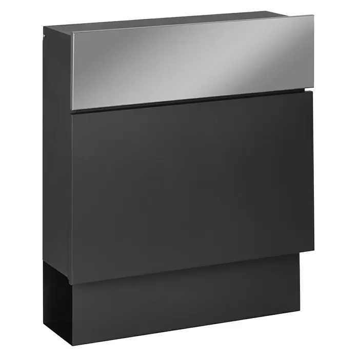 Briefkasten Quintus - L x B x H: 14,5 x 39,5 x 48 cm, Stahl, Grau, RAL 7016 - Diagonale Ansicht