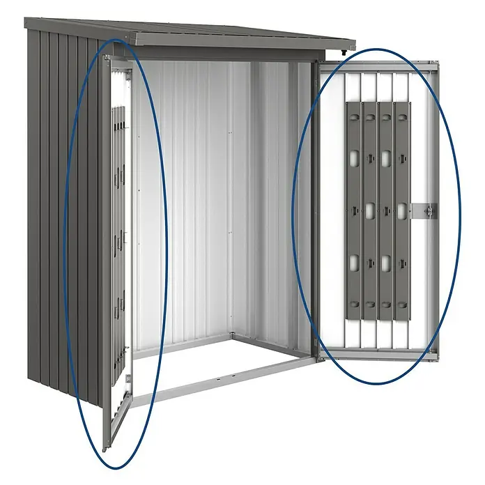 Biohort Türpaket WoodStock - Quarzgrau Metallic, 1,02 x 1,73 m, Passend für: Biohort Kaminholzregal WoodStock 150 - Diagonale Ansicht