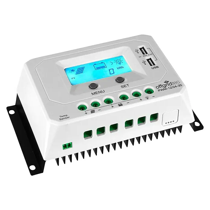 Offgridtec Solarladeregler PWM 12/24-30 - 12/24 V, Max. Laststrom: 30 A - Diagonale Ansicht