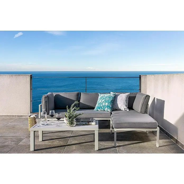 Sunfun Hannah Conjunto de muebles - 3 piezas, Aluminio, Gris claro - Foto ambiente