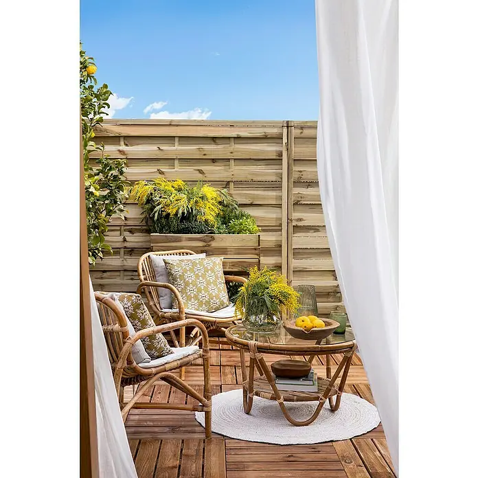 Mesa auxiliar redonda de jardín Sulawesi - L x An: 74 x 74 cm, Material del tablero de la mesa: Vidrio, Natural - Foto ambiente