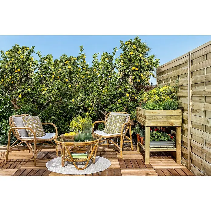 Mesa auxiliar redonda de jardín Sulawesi - L x An: 74 x 74 cm, Material del tablero de la mesa: Vidrio, Natural - Foto ambiente