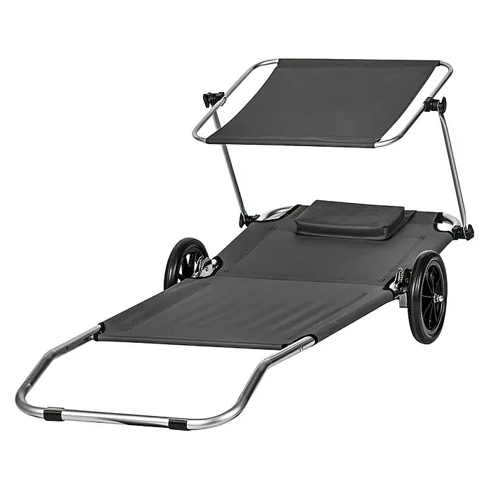 Campingliege - L x B x H: 145 x 62 x 60 cm, Castor Grey, Silber - Diagonale Ansicht