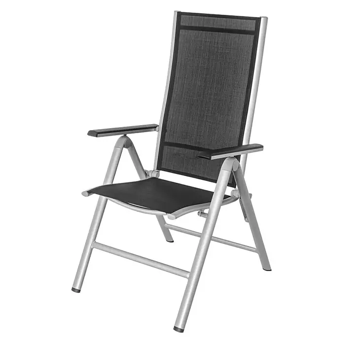 Sunfun Marina Garten-Positionssessel - B x T x H: 58 x 67 x 110 cm, Textilene, Schwarz/Silber, Klappbar - Diagonale Ansicht