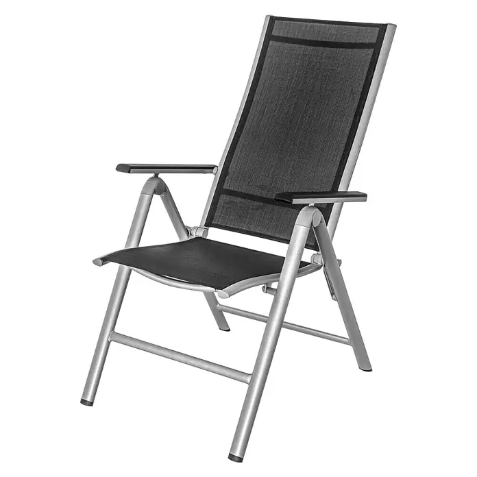 Sunfun Marina Garten-Positionssessel - B x T x H: 58 x 67 x 110 cm, Textilene, Schwarz/Silber, Klappbar - Diagonale Ansicht