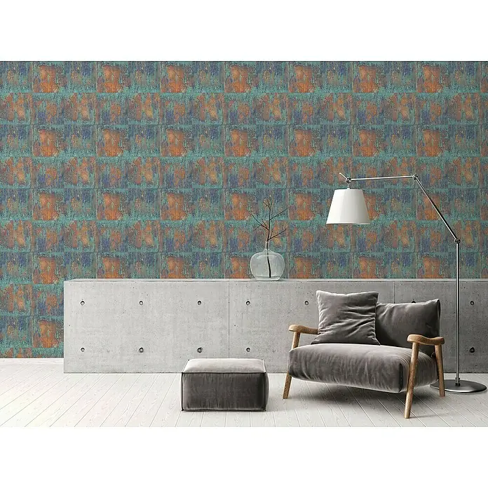 AS Creation Elements Vliestapete Rostoptik - Blau/Braun/Kupfer, Metalloptik, 10,05 x 0,53 m - Stimmungsaufnahme