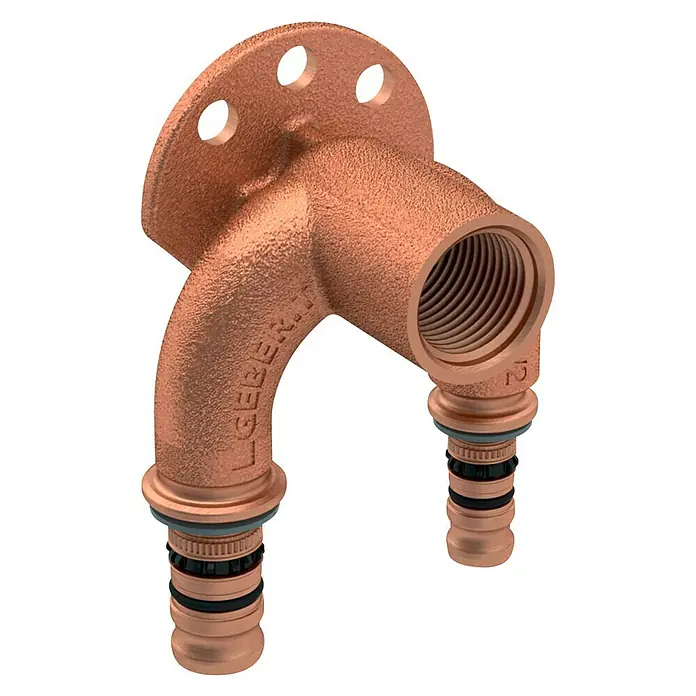 Geberit Mepla Press-Doppel-Anschlusswinkel - Durchmesser: 2 x 20 mm, Innengewinde: ½″ - Diagonale Ansicht