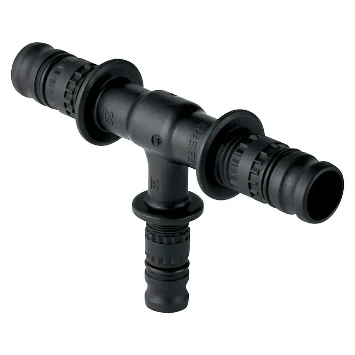 Geberit Mepla Press-Reduzier-T-Stück - Durchmesser: 20 x 16 x 20 mm - Diagonale Ansicht