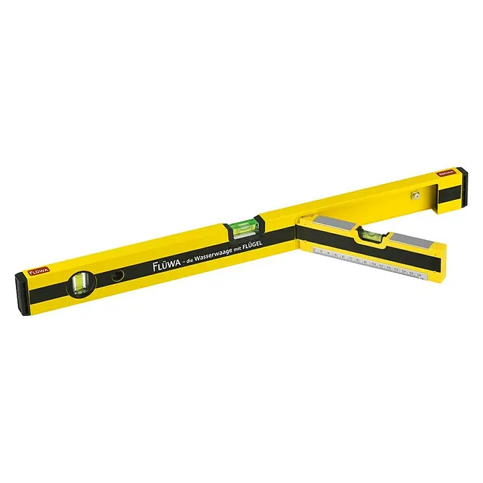 Flüwa Wasserwaage - Länge: 60 cm, Gelb/Schwarz, 16-cm-Lineal - Diagonale Ansicht