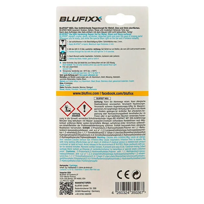 Blufixx Ersatzkartusche MGS - Klar, 5 g, Metall/Glas/Stein - Rückansicht