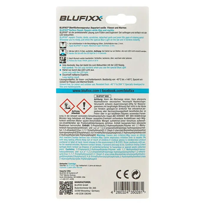 Blufixx Ersatzkartusche MGS - Weiß, 5 g, Metall/Glas/Stein - Rückansicht