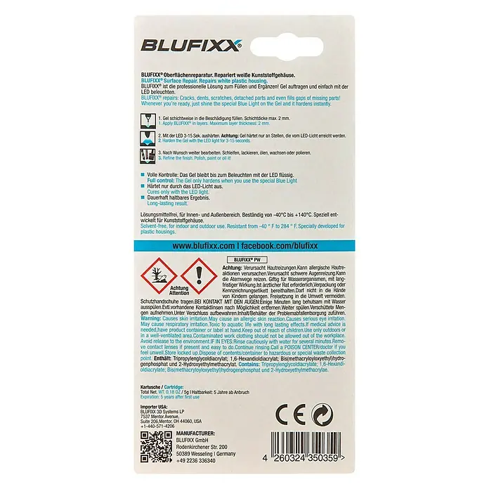 Blufixx Ersatzkartusche PW - Weiß, 5 g, Holz/Kunststoff - Rückansicht