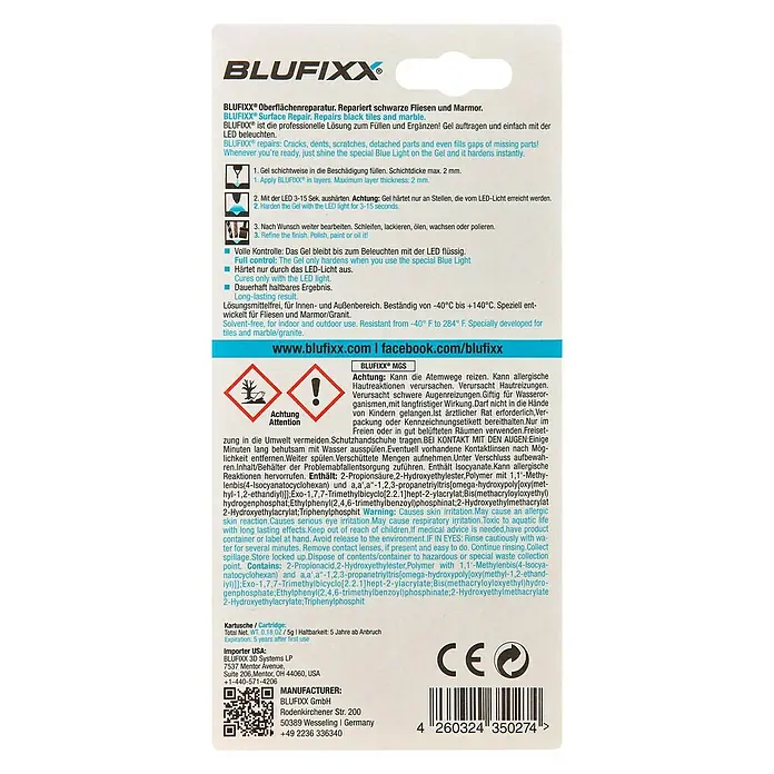 Blufixx Ersatzkartusche MGS - Schwarz, 5 g, Metall/Glas/Stein - Rückansicht
