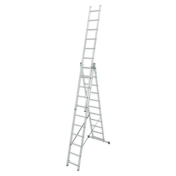 Krause Corda Escalera multiusos - Altura de trabajo: 7,25 m, 3 x 11 peldaños, Aluminio - Vista angular