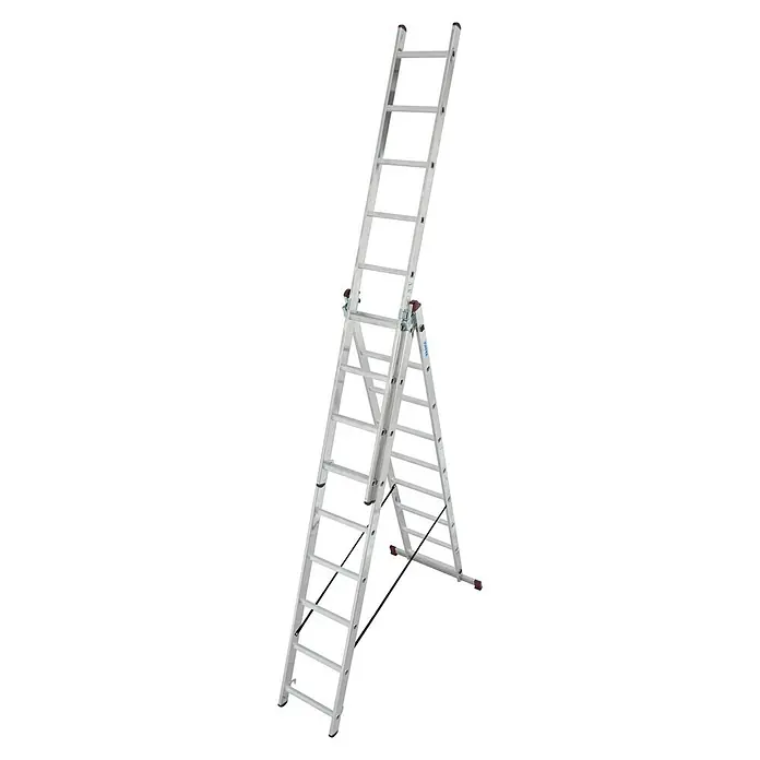 Krause Corda Escalera multiusos - Altura de trabajo: 6,3 m, 3 x 9 peldaños, Aluminio - Vista angular
