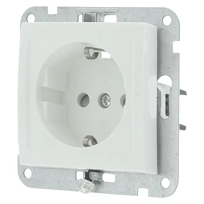 Exin Riva Wandcontactdoos met randaarde LED 1-voudig - Stopcontact 1-voudig, Wit - Diagonaal zicht