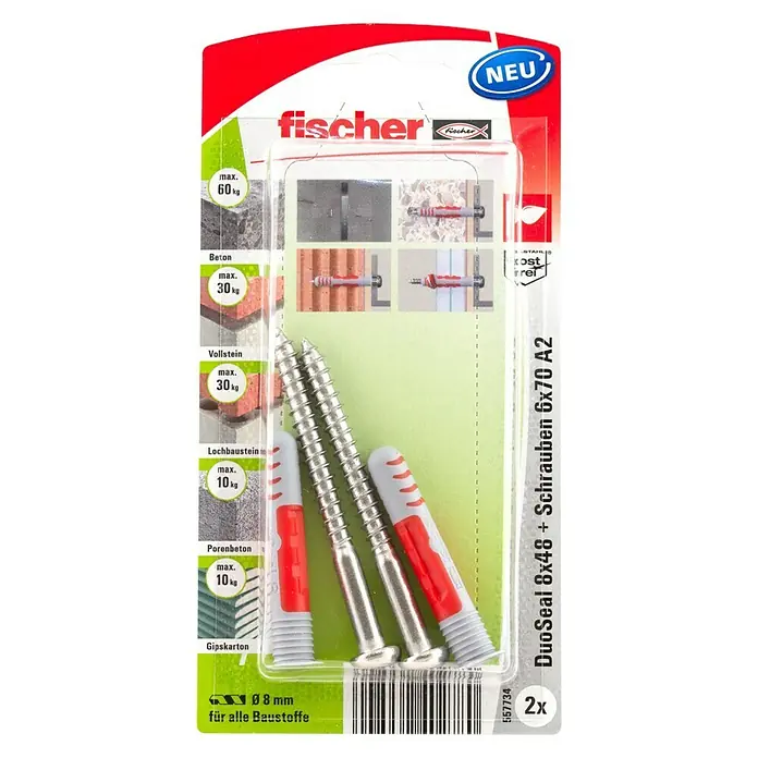 Fischer Universaldübel DuoSeal - Länge Dübel: 48 mm - Vorderansicht