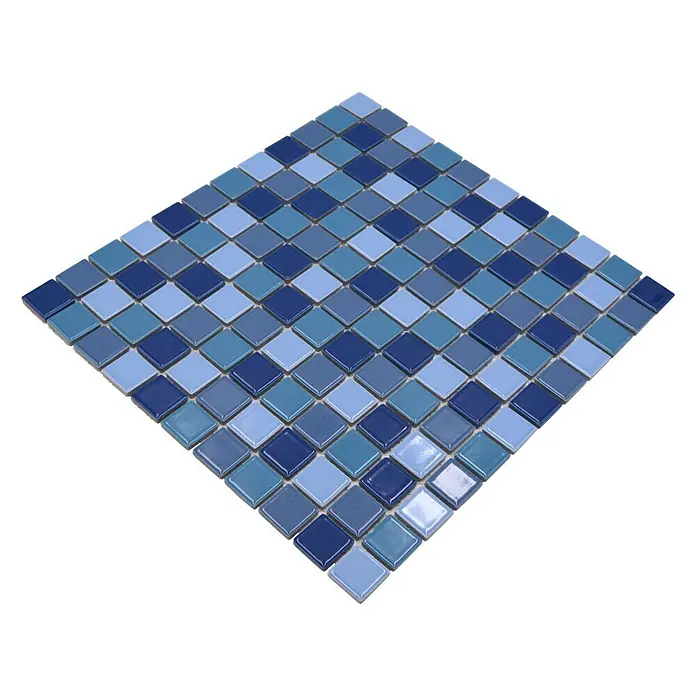 Mozaïektegel vierkant Classic mix JT 250 - 32,6 x 30 cm, Donkerblauw mix, Glanzend - Diagonaal zicht