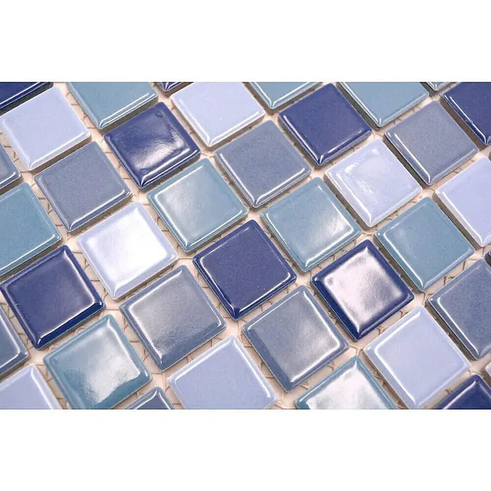 Mozaïektegel vierkant Classic mix JT 250 - 32,6 x 30 cm, Donkerblauw mix, Glanzend - Close-up