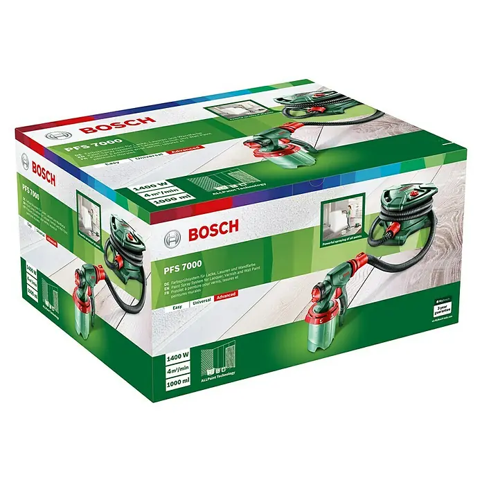 Bosch Farbsprühsystem PFS 7000 - Leistungsaufnahme: 1.400 W, Geeignet für: Alle Farbarten, 1.000 ml - Diagonale Ansicht