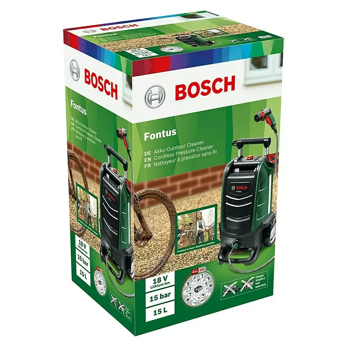 Bosch 18 V Power for All Akku-Hochdruckreiniger Fontus - 18 V, Ohne Akku, Max. Druck: 20 bar - Diagonale Ansicht