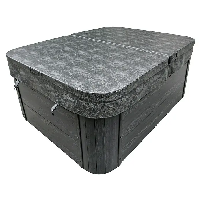 Home Deluxe Außen-Whirlpool Black Marble - 210 x 160 x 85 cm, 570 l, Schwarz, Geeignet für: 3 Personen, Mit Treppe - Diagonale Ansicht
