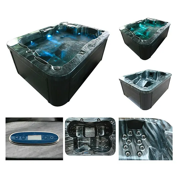 Home Deluxe Außen-Whirlpool Black Marble - 210 x 160 x 85 cm, 570 l, Schwarz, Geeignet für: 3 Personen, Ohne Treppe - Diagonale Ansicht