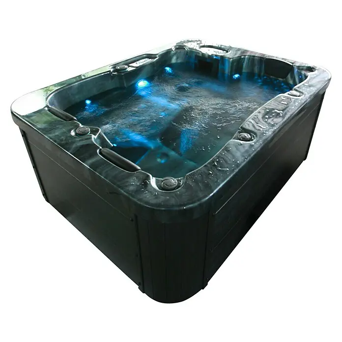 Home Deluxe Außen-Whirlpool Black Marble - 210 x 160 x 85 cm, 570 l, Schwarz, Geeignet für: 3 Personen, Ohne Treppe - Diagonale Ansicht