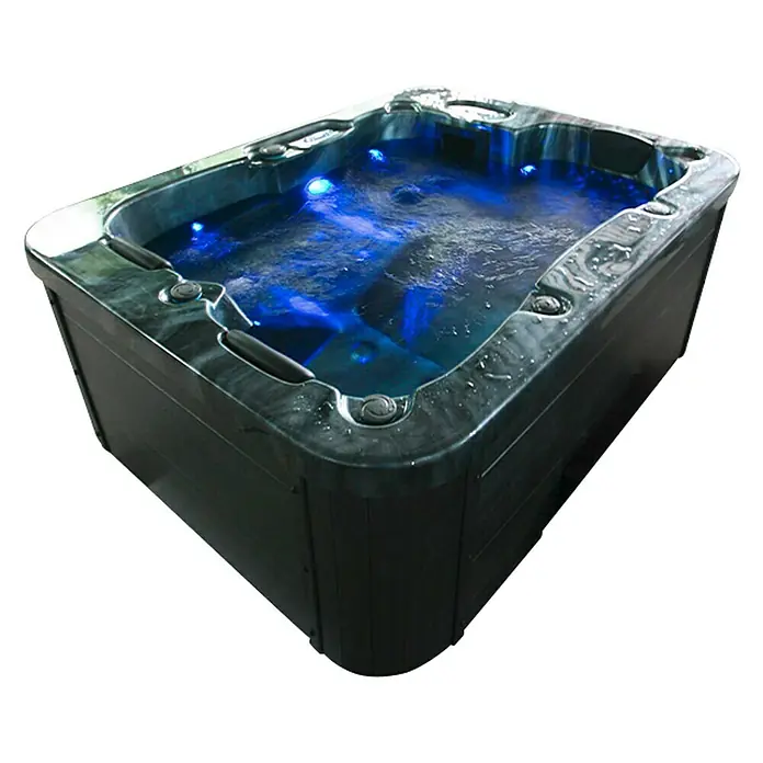 Home Deluxe Außen-Whirlpool Black Marble - 210 x 160 x 85 cm, 570 l, Schwarz, Geeignet für: 3 Personen, Ohne Treppe - Diagonale Ansicht