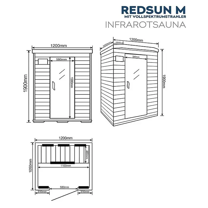Home Deluxe Infrarotkabine Redsun M - 1.800 W, Ionisator, L x B x H: 105 x 120 x 190 cm
