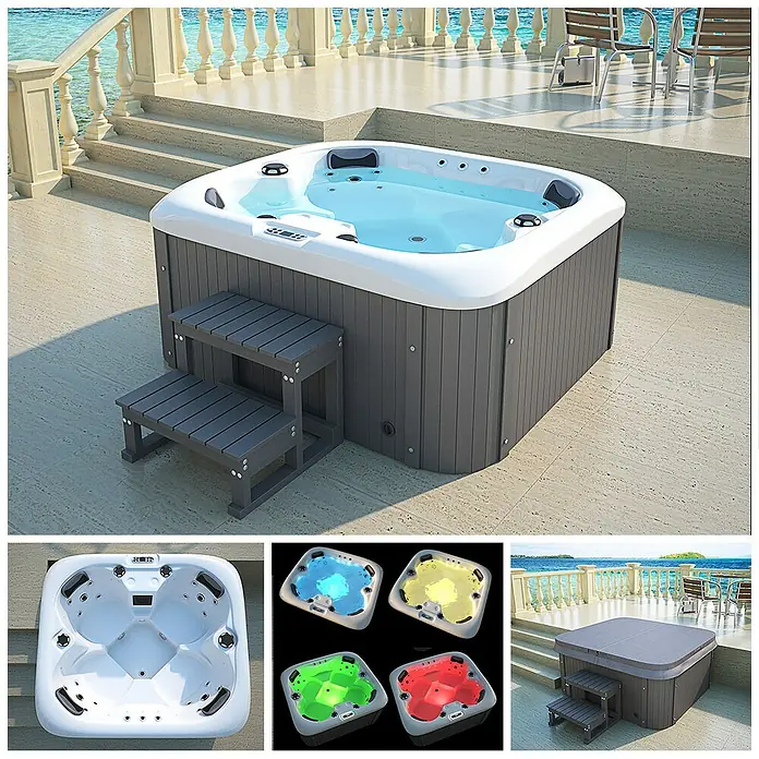 Home Deluxe Außen-Whirlpool Sea Star mit Treppe/ Thermoabdeckung - 180 x 160 x 79 cm, 850 l, Geeignet für: 4 Personen - Stimmungsaufnahme