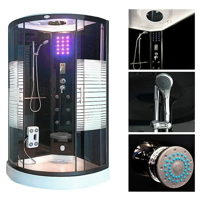 Home Deluxe Dampfdusche Black Pearl - L x B x H: 90 cm x 90 cm x 220 mm, Touchscreen-Bedienelement - Vorderansicht