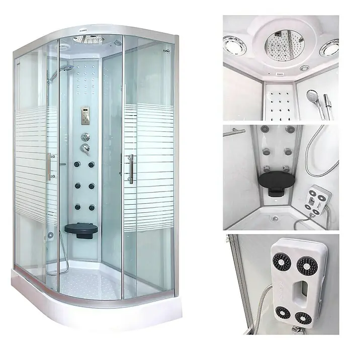 Home Deluxe Dampfdusche White Pearl - L x B x H: 80 x 120 x 220 cm, Weiß, Rechts - Diagonale Ansicht