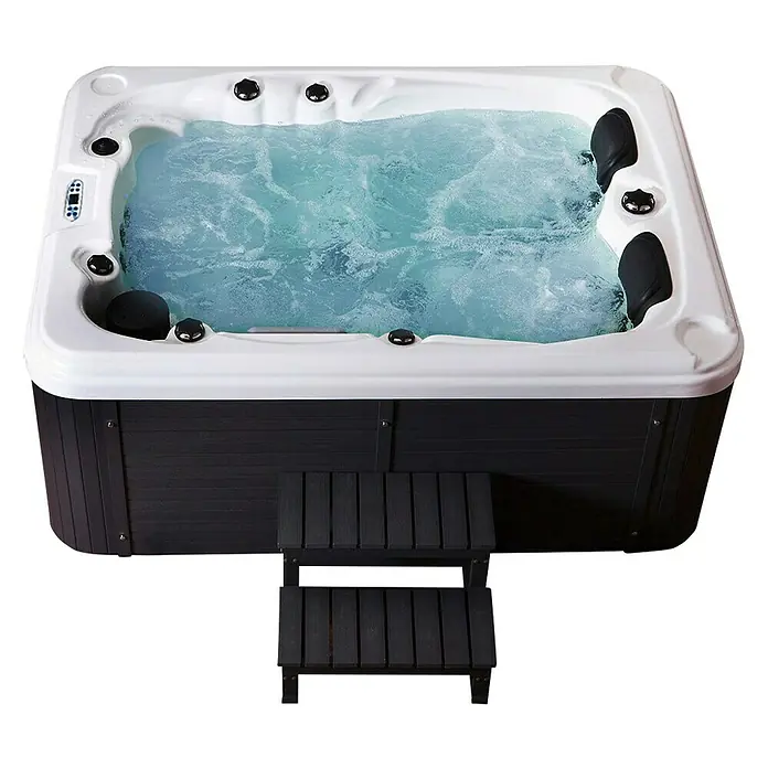 Home Deluxe Außen-Whirlpool Beach mit Treppe/ Thermoabdeckung - 210 x 155 x 83 cm, 1.200 l, Geeignet für: 2 Personen - Diagonale Ansicht