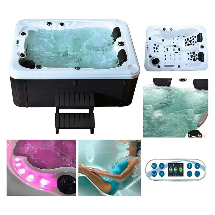 Home Deluxe Außen-Whirlpool Beach mit Treppe/ Thermoabdeckung - 210 x 155 x 83 cm, 1.200 l, Geeignet für: 2 Personen - Vorderansicht