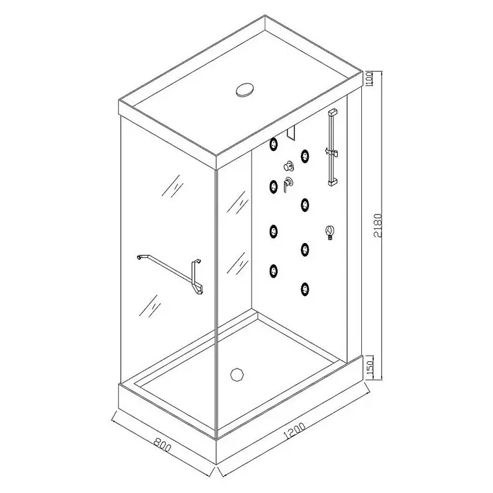 Home Deluxe Dampfdusche - 120 x 80 x 220 cm, Touchscreen-Bedienelement - Skizze