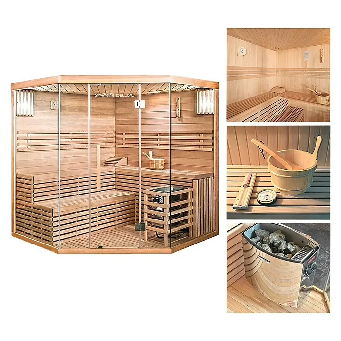 Home Deluxe Saunahaus Skyline - Mit 8 kW Saunaofen mit integrierter Steuerung, L x B x H: 200 x 200 x 210 cm - Vorderansicht